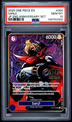 2025 ONE PIECE JAPANESE 2ND ANNIVERSARY SET #064 SANJI PSA 10 - Image 1