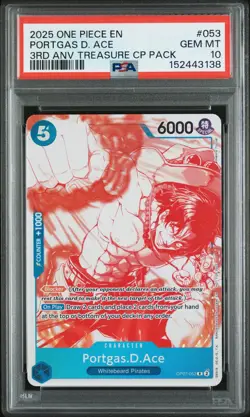 2025 ONE PIECE 3RD ANNIVERSARY TREASURE CP PACK #053 PORTGAS D. ACE PSA 10 - Image 1