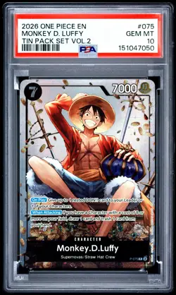 2026 ONE PIECE PROMOS TIN PACK SET VOL.2 #075 MONKEY D. LUFFY PSA 10 - Image 1