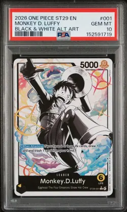 2026 ONE PIECE ST29-EGGHEAD BLACK & WHITE ALT ART #001 MONKEY D. LUFFY PSA 10 - Image 1