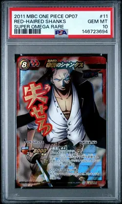 2011 MIRACLE BATTLE CARDDASS ONE PIECE OP07 #11 RED-HAIRED SHANKS PSA 10 - Image 1