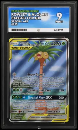 Rowlet & Alolan Exeggutor GX 215/236 Unified Minds Graded Pokemon Card ACE 9 - Image 1