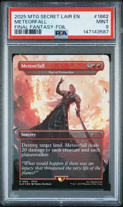 2025 MTG SECRET LAIR DROP FINAL FANTASY: GAME OVER-FOIL #1862 METEORFALL PSA 9 - Image 1