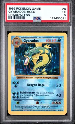 1999 POKEMON BASE SET SHADOWLESS #6 GYARADOS-HOLO PSA 5 - Image 1
