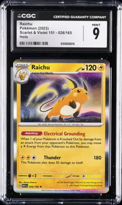 2023 POKEMON SCARLET & VIOLET 151 HOLO #26 RAICHU CGC 9 - Image 1