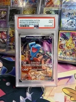 POKEMON TEAM ROCKETS WOBBUFFET IR SV PROMO #203 HOLO PSA 9 - Image 1