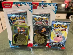 Pokemon TCG Journey Together 2 Coin Blister Packs x2 foil NEW 3 Sealed packs - Image 1