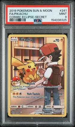 2019 POKEMON SUN & MOON COSMIC ECLIPSE SECRET #241 FULL ART/PIKACHU PSA 9 - Image 1