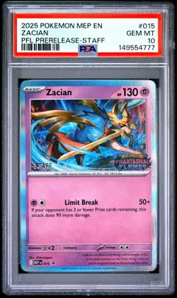 2025 POKEMON MEP PHANTASMAL FLAMES PRERELEASE-STAFF #015 ZACIAN PSA 10 - Image 1