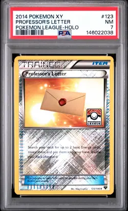 2014 POKEMON XY POKEMON LEAGUE #123 PROFESSOR'S LETTER-HOLO PSA 7 - Image 1