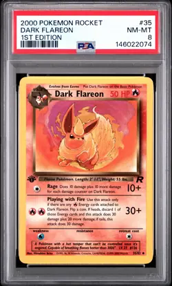 2000 POKEMON ROCKET 1ST EDITION #35 DARK FLAREON PSA 8 - Image 1
