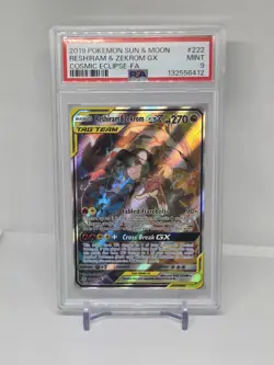 2019 Pokemon S&M Cosmic Eclipse Reshiram Zekrom Tag Team FA PSA 9 Mint #222/236 - Image 1