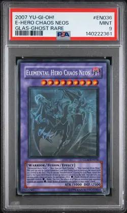 2007 Yu-Gi-Oh! Elemental Hero Chaos Neos GLAS Unlimited Ghost Rare PSA 9 - Image 1