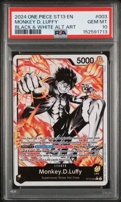 2024 ONE PIECE ULTRA DECK ST13-BLACK & WHITE ALT ART #003 MONKEY D. LUFFY PSA 10 - Image 1