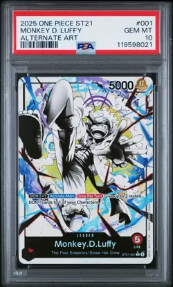 2025 ONE PIECE ST21-EX GEAR 5 BLACK & WHITE ALT ART #001 MONKEY D. LUFFY PSA 10 - Image 1