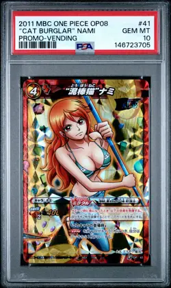 2011 MIRACLE BATTLE CARDDASS ONE PIECE OP08 PROMOS #41 "CAT BURGLAR" NAMI PSA 10 - Image 1