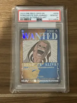 2023 One Piece OP03 EN Doflamingo Wanted Alt Art Foil PSA 10 - Image 1