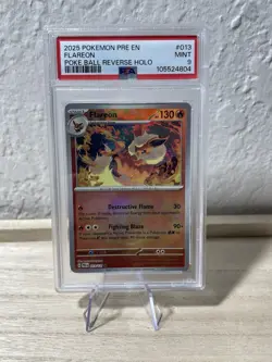 2025 POKEMON PRE EN FLAREON POKE BALL REVERSE HOLO #13 PSA 9 - Image 1