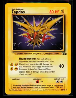 1999 Pokemon TCG Zapdos (30) Fossil #30/62 - Image 1