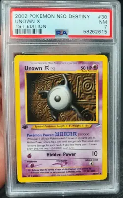 PSA 7 NM Pokemon 2002 1st Edition Neo Destiny Unown W Rare #30 - Image 1