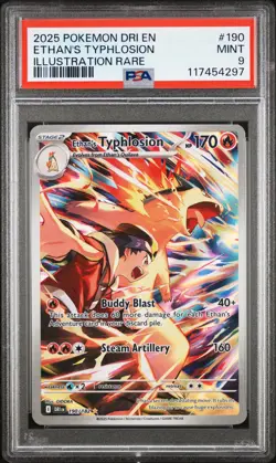 2025 POKEMON DRI EN-DESTINED RIVALS ILLUSTRATION RARE ETHAN'S TYPHLOSION PSA 9 - Image 1