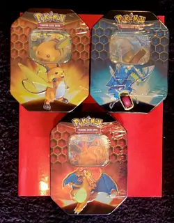 2019 Pokemon Hidden Fates Factory SEALED Tin Collection (3TINS) Charizard Raichu - Image 1