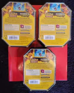2019 Pokemon Hidden Fates Factory SEALED Tin Collection (3TINS) Charizard Raichu - Image 3