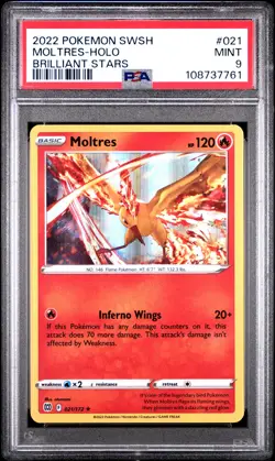 2022 POKEMON SWORD & SHIELD BRILLIANT STARS #021 MOLTRES-HOLO PSA 9 - Image 1