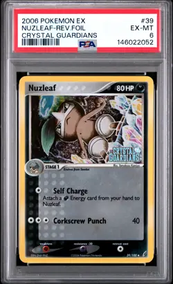 2006 POKEMON EX CRYSTAL GUARDIANS #39 NUZLEAF-REVERSE FOIL PSA 6 - Image 1