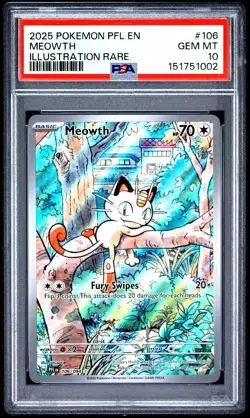 2025 POKEMON PFL EN-PHANTASMAL FLAMES ILLUSTRATION RARE #106 MEOWTH PSA 10 - Image 1