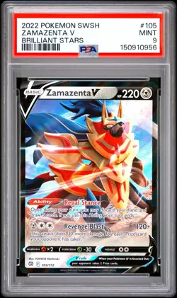 2022 POKEMON SWORD & SHIELD BRILLIANT STARS #105 ZAMAZENTA V PSA 9 - Image 1