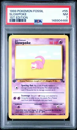 1999 POKEMON FOSSIL 1ST EDITION #55 SLOWPOKE PSA 7 - Image 1