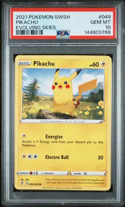 2021 POKEMON SWORD & SHIELD EVOLVING SKIES #049 PIKACHU PSA 10 - Image 1