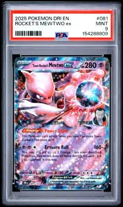 2025 POKEMON DRI EN-DESTINED RIVALS #081 TEAM ROCKET'S MEWTWO EX PSA 9 - Image 1