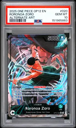 2025 ONE PIECE OP12-LEGACY OF THE MASTER ALTERNATE ART #020 RORONOA ZORO PSA 10 - Image 1