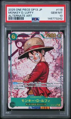 2025 ONE PIECE JPN OP13-CARRYING ON HIS WILL ALT ART #118 MONKEY D. LUFFY PSA 10 - Image 1