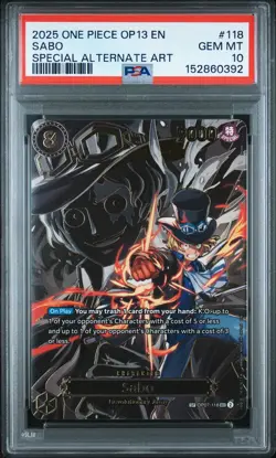 2025 ONE PIECE OP13-CARRYING ON HIS WILL SPECIAL ALTERNATE ART #118 SABO PSA 10 - Image 1