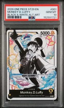 2026 ONE PIECE ST29-EGGHEAD BLACK & WHITE ALT ART #001 MONKEY D. LUFFY PSA 10 - Image 1