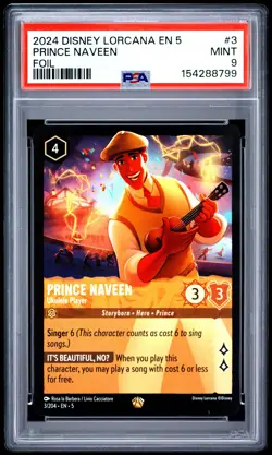 2024 DISNEY LORCANA SHIMMERING SKIES FOIL PRINCE NAVEEN UKULELE PLAYER PSA 9 - Image 1