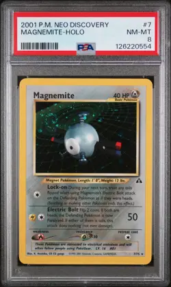 PSA 8 NM-MT Magnemite Neo Discovery SWIRL Holo Rare Pokemon Card 7/75 - Image 1