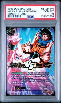 2025 DRAGON BALL SUPER CARD CONCEPT RARE #BT28-146 MAJIN BUU VS SON GOKU PSA 10 - Image 1