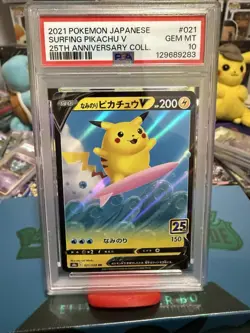 Pokemon Pikachu v Surfing 25th Anniversary Collection Card #021 PSA 10 - Image 1