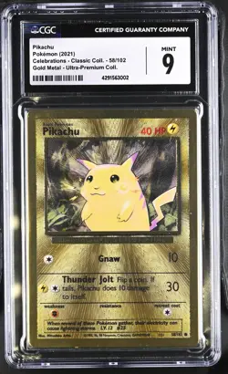 CGC 9 Pikachu Gold Metal Card 58/102 Celebrations 25th UPC POKEMON 2021 - Image 2