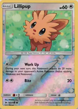 Lillipup 103/149 Common SM Base Set Pokemon Reverse Holo Near Mint - Image 1