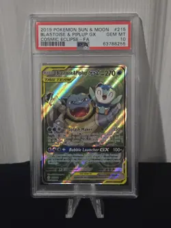 Pokemon TCG Blastoise & Piplup GX Alternate Full Art 215 SM Cosmic Eclipse PSA10 - Image 1