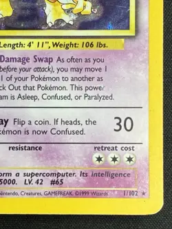 🔮 Alakazam 001/102 HP/MP Base Set Unlimited Holo WOTC Vintage Pokemon 1999 - Image 5