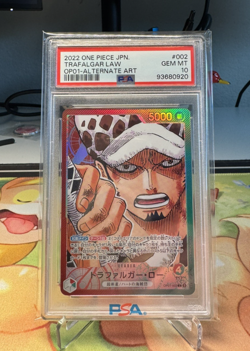 TRAFALGAR LAW 2022 ONE PIECE (OP01-002 L ALT ART) ROMANCE DAWN JAP PSA 10 - Image 1