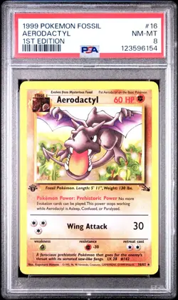 PSA 8 NM/MT 1999 POKEMON FOSSIL #16 AERODACTYL 1ST EDITION ENGLISH - Image 1
