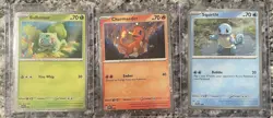 3 Card Set Bulbasaur Charmander Squirtle 151 Poster Collection Box Promo swirls - Image 1