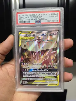 Pokemon TCG Espeon & Deoxys GX Tag Team Black Star Promo Card #SM240 PSA 10 - Image 1
